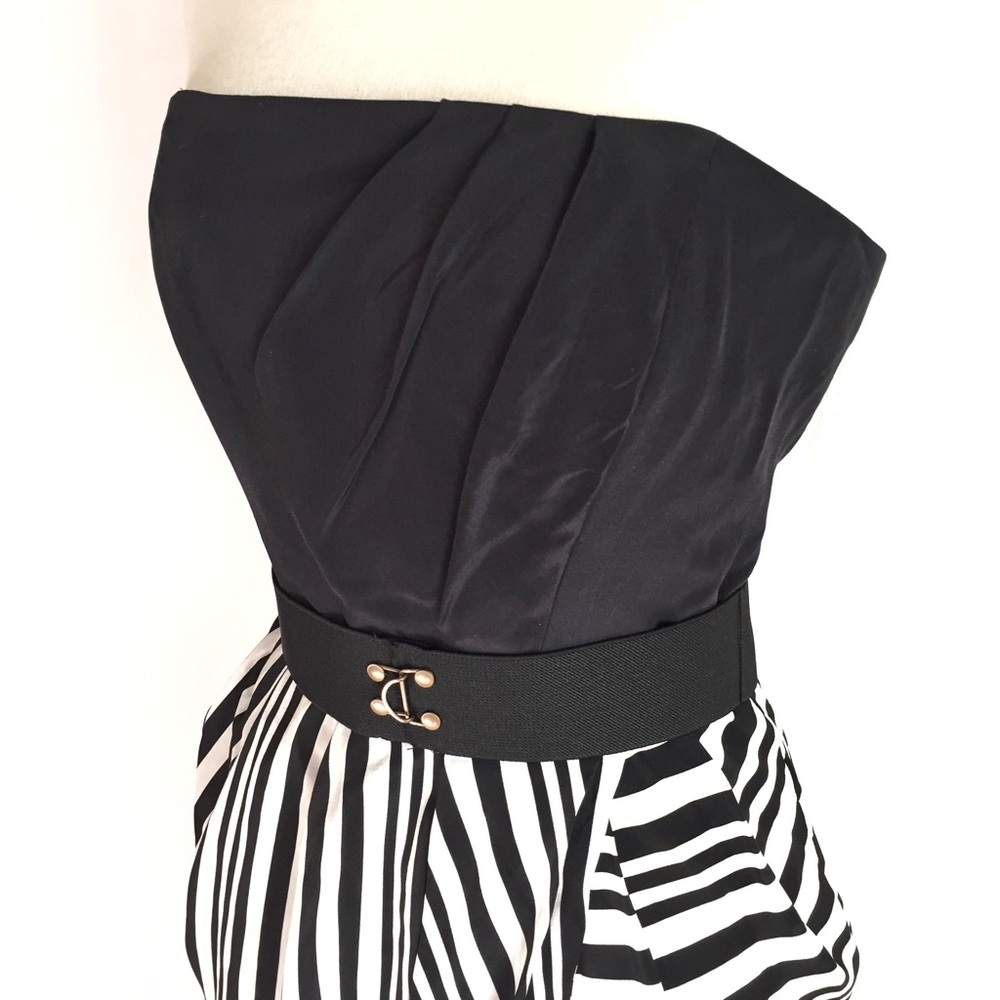 Shoshanna Black & Ivory Strapless Draped Dress